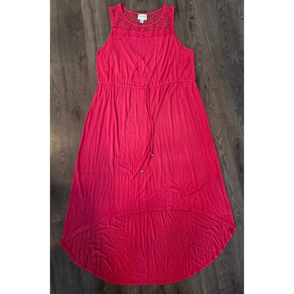Women's sz 2X Ava & Viv Pink Lace Yoke High-Low Maxi Dress Sleeveless Plus Size
